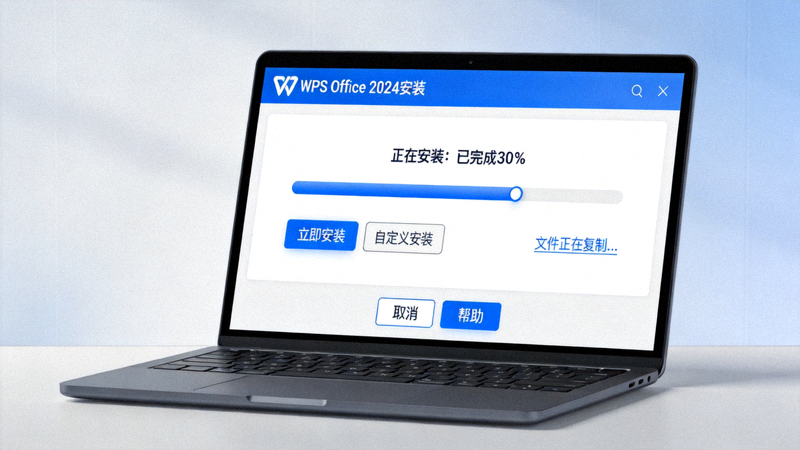 计算机屏幕上显示 WPS Office 安装程序正在运行的界面示意图