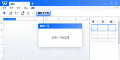 WPS 表格中创建数据透视表的操作界面