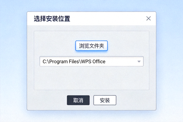 WPS Office安装路径选择界面，显示浏览文件夹选项