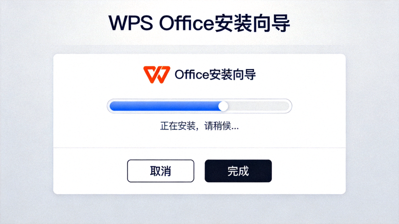 WPS Office安装向导界面截图，显示安装进度条