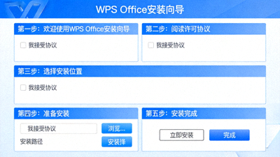 WPS Office官方安装程序界面截图，展示安装向导步骤