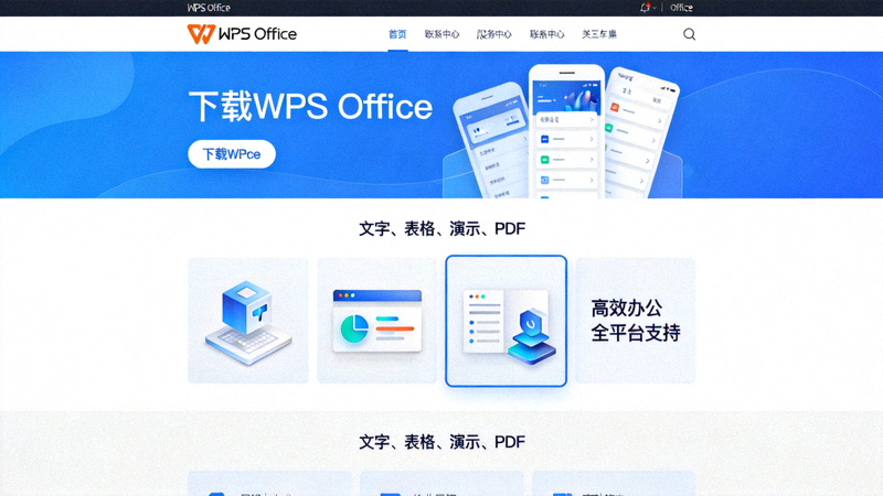 WPS Office官方网站首页截图，显示下载按钮与产品介绍