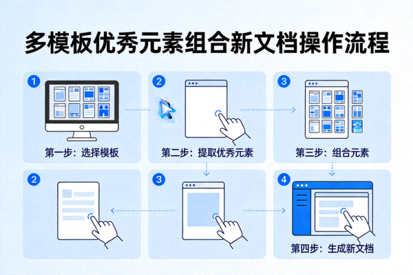 演示将多个模板中的优秀元素组合成一个新文档的操作流程
