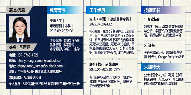 一份设计精美的现代风格简历模板预览图，布局清晰，配色专业